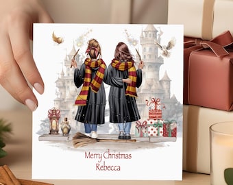 Personalised Wizard Christmas Card for Girls • Magical Best Friend Xmas Card • Custom Witch Card • Wizard Theme,  For Bestie, For Her 2133