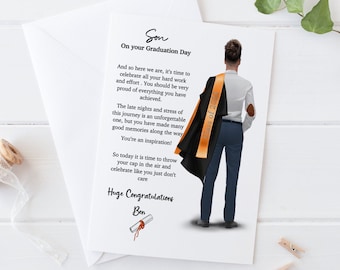 Mens Personalised Graduation Day Card Large Greetings Card Congratulations, Male Graduate Well done Personalized custom grad card 127