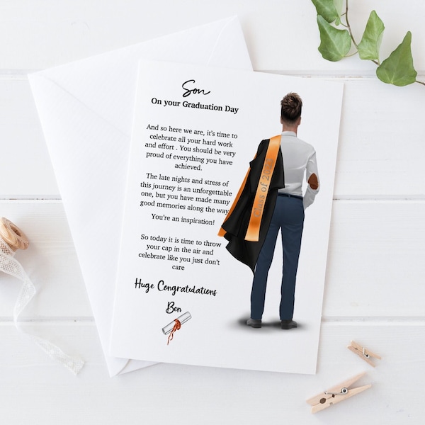 Mens Personalised Graduation Day Card Large Greetings Card Congratulations, Male Graduate Well done Personalized custom grad card 127