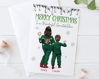 Große personalisierte Enkel Weihnachtskarte Handmade | Weihnachtsgeschenke | Unikatkarten Weihnachtspyjamas Große Weihnachtskarte 690