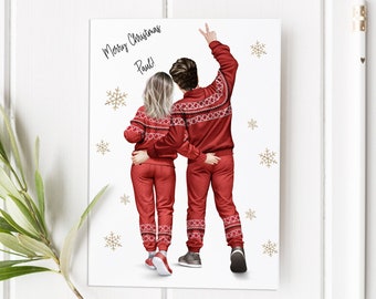 Personalised Merry Christmas Card Husband Wife Partner Girlfriend Boyfriend Couple Christmas Card Winter Handmade Christmas Pyjamas 588