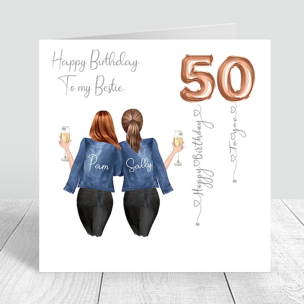 Women's Personalised Best Friend Happy Birthday Handmade Card for her Sister Bestie Cousin 18th 21st 25th 30th 35th 40th 50th 60th 0069