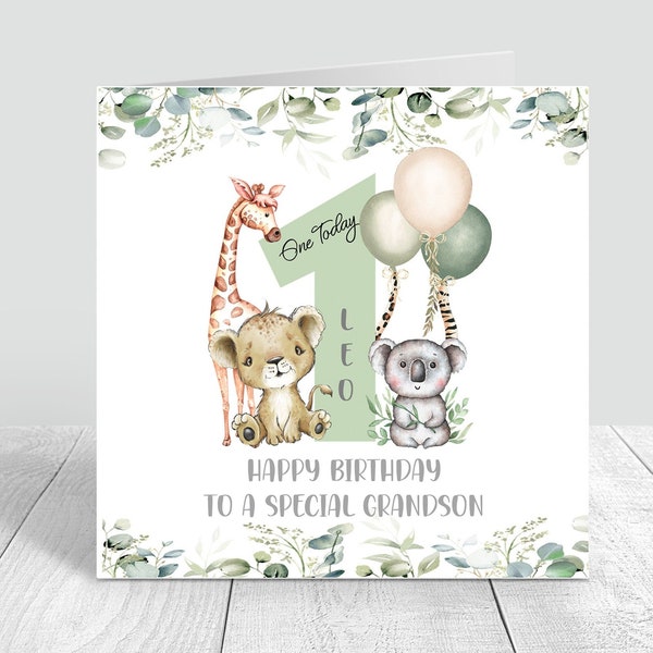 Personalised Boys 1st Safari Birthday Card Handmade First Birthday Card For Brother Son Grandson Nephew Babies 1st Birthday Card 134