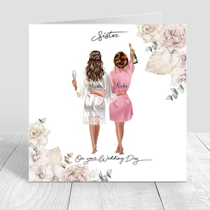 On Your Wedding Day Handmade Personalised Card  for Best Friend/ Sister/ cousin Various Hairstyles / boho / bohemian style wedding card 145