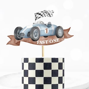 Fast One Cake Topper, Centrepiece, Race Car 1st birthday, Car Party Favours, 1st birthday, Boys Cake topper, Race Car Theme Blue Party 543
