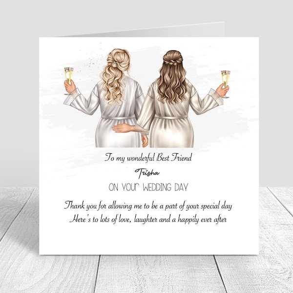 On Your Wedding Day Handmade Personalised Card  for Best Friend/ Sister/ cousin Various Hairstyles 108