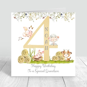Carte d’anniversaire personnalisée pour garçons 4e ferme Carte d’anniversaire de cour de ferme faite à la main pour frère fils petit-fils neveu 4e carte d’anniversaire 219