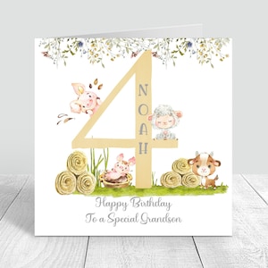 Personalised Boys 4th Farm  Birthday Card Handmade farm yard Birthday Card For Brother Son Grandson Nephew 4th Birthday Card 219