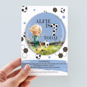 Badge d'anniversaire de football, Anniversaire d'enfants, Badge d'anniversaire d'enfant personnalisé, Décorations d'anniversaire de football, Anniversaire de football, 5e 6e 7e : 01