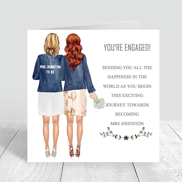 Congratulations You're Engaged Personalised Handmade Card - Wedding Gifts/ Engagement Best Fiend\ Sister **CUSTOMISE HAIR STYLES **