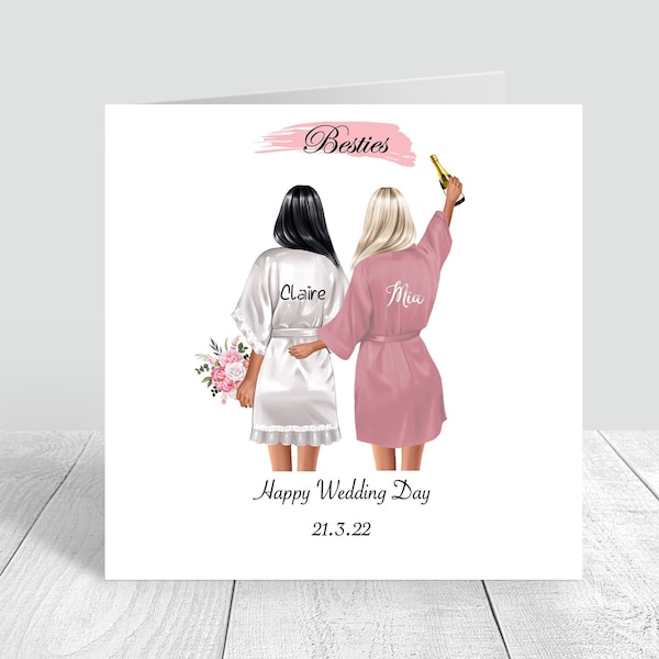 Personalised On Your Wedding Day Card for Best Friend Sister cousin Various Hairstyles Handmade Bridesmaid Maid of Honour Bestie Bride 0094
