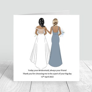 Cartão de agradecimento feito à mão para o dia do casamento, cartão personalizado para melhor amiga/irmã/primo, vários penteados 0093