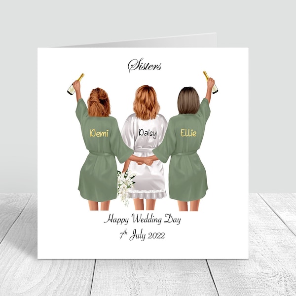 Personalised On Your Wedding Day Card for Best Friend Sister cousin Various Hairstyles Handmade Bridesmaid Maid of Honour Bestie Bride 166