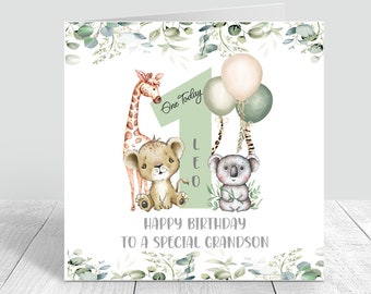 Personalised Boys 1st Safari Birthday Card Handmade First Birthday Card For Brother Son Grandson Nephew Babies 1st Birthday Card 134