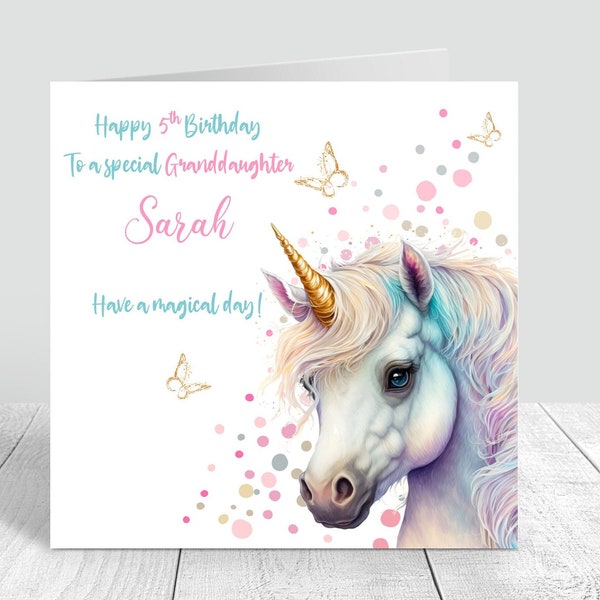 Personalised Girls Unicorn Birthday Card Handmade Rainbow birthday card for daughter Granddaughter niece Sister Friend 4th 5th 6th 429