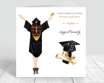 Graduation Handmade Women Card| Congratulations| Well Done | Graduation Gifts| Brunette Hair