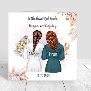 Personalizado no seu cartão de dia de casamento, roupões de casamento, boho, melhor amigo, irmã, primo, cabelo personalizado, dama de honra, dama de honra, bestie 399
