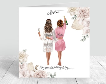 On Your Wedding Day Handmade Personalised Card  for Best Friend/ Sister/ cousin Various Hairstyles / boho / bohemian style wedding card 145