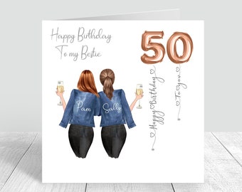 Women's Personalised Best Friend Happy Birthday Handmade Card for her Sister Bestie Cousin 18th 21st 25th 30th 35th 40th 50th 60th 0069