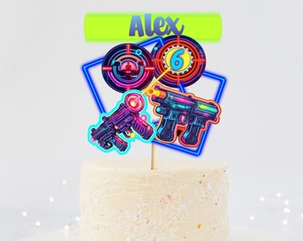 Personalised Large Laser Tag Cake Topper, Neon Cake Decor, Centrepiece, Boys Birthday,  Laser Tag Party, Neon Party Decor, 6th, 7th,8th, 265
