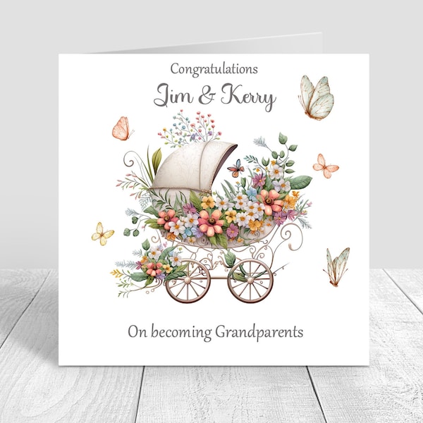 Personalised Congratulations on becoming grandparents card Pram Theme new baby girl card New Grandparents gender neutral card 438