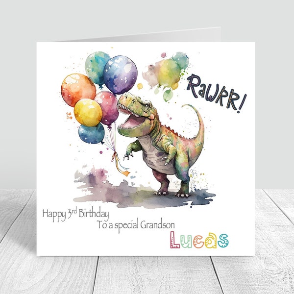 Tarjeta de cumpleaños personalizada de dinosaurios para niños hecha a mano primera tarjeta de cumpleaños 2o 3o 4o hermano hijo nieto sobrino bebés 1a tarjeta de cumpleaños 464