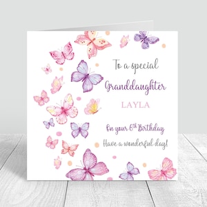 Carte d'anniversaire personnalisée papillon pour filles Carte d'anniversaire rose faite main pour fille petite-fille nièce soeur amie 3e 4e 5e 6e 568