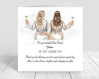 On Your Wedding Day Handmade Personalised Card  for Best Friend/ Sister/ cousin Various Hairstyles 108