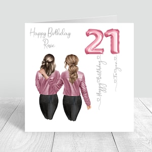 Saludos personalizados para mujeres Tarjeta de cumpleaños Mejor amigo Feliz cumpleaños Camiseta rosa Hermana Bestie Prima 18 21 25 30 35 40 50 543