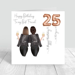 Carte personnalisée joyeux anniversaire meilleure amie pour femme pour sa soeur, meilleure amie, cousine 18e 21e 25e 30e 35e 40e 50e 60e