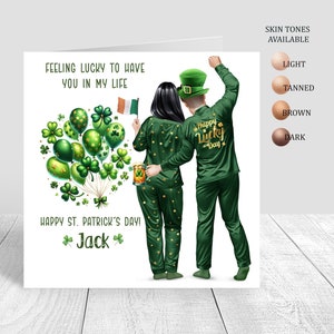 Biglietto personalizzato per il giorno di San Patrizio per coppie per il partner, biglietto di auguri per il giorno di San Patrizio portafortuna con trifoglio, verde e oro 820