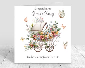 Personalised Congratulations on becoming grandparents card Pram Theme new baby girl card New Grandparents gender neutral card 438