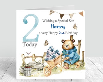 Personalised Boys Birthday Card Bear Presents Woodland Birthday Card Girls boys Happy Birthday gift Bear Card Son daughter Nephew  339