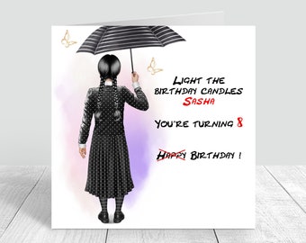 Girls Personalised Birthday Card Goth girl Card Customise Hair Daughter, Friend, Cousin, Sister, Granddaughter, Niece Gothic Card 414