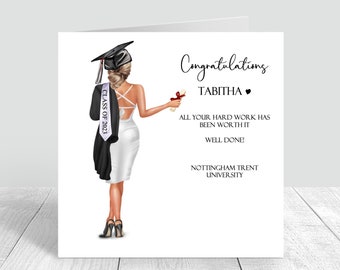 Women's Personalised Graduation Card, Congratulations Graduate, The Tassel Was Worth The Hassle Well Done Handmade Card,Customise Hair 531