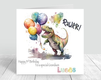 Tarjeta de cumpleaños personalizada de dinosaurios para niños hecha a mano primera tarjeta de cumpleaños 2o 3o 4o hermano hijo nieto sobrino bebés 1a tarjeta de cumpleaños 464