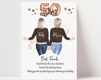 Impression personnalisée A4 Joyeux anniversaire Souvenir d'anniversaire pour femme Meilleure amie, meilleure amie, sœur, 40e 50e 60e 60e Personnaliser les cheveux 458