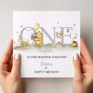 Personalised 1st Birthday Card,Girls First Birthday, Boys Classic Winnie the Pooh Birthday Card, 1st Pooh Birthday Card, Granddaughter, 1781