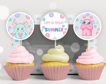 Adornos personalizados para tartas de niñas, decoración de tartas de monstruos, fiesta de monstruos, centros de mesa para tartas de niñas, pastel, 4.º y 5.º cumpleaños, 144