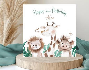 Personalised Wild Animals Girls 1st 2nd 3rd 4th Birthday Card Birthday Card Greeting Card Happy Birthday Son Grandson Nephew, Niece,  1598