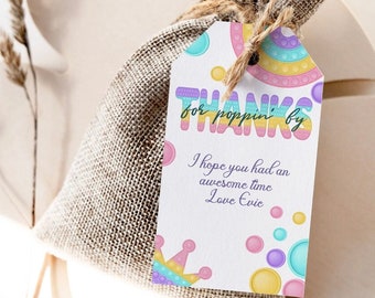 Personalised Thanks For Poppin' By Gift Tag,Thank you Label Girls Party Favour, Baby Shower, Birthday party,Pop It tag Party, Rainbow,  214