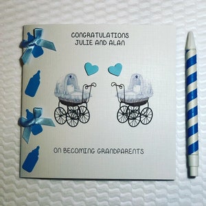 Congratulations on Becoming Grandparents Twin Boys | Handmade Card | Personalised Gifts