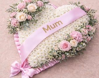 Personalised Funeral Ribbon for Heart Wreath | Memorial Tribute Ribbon | Custom Mum Dad Name Banner | Sympathy Flower Arrangement