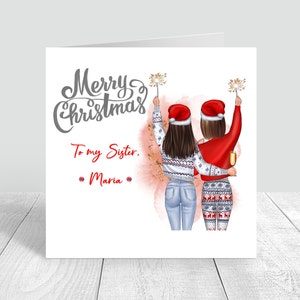 Feliz Natal Irmã/Melhor Amigo Cartão de Natal Personalizado Jumpers de Natal Meninas Muçulmanas Cartão Irmãs/amigos/besties
