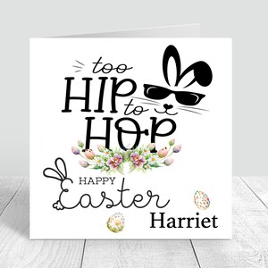 Cartão de Páscoa personalizado Too Hip to Hop para meninas feito à mão Cartão de feliz Páscoa para neta/filha/sobrinha 419