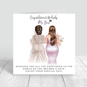 Cartão personalizado feito à mão para o dia do casamento da noiva para melhor amiga/irmã/primo vários penteados sra, cartão de casamento recém-casado 706