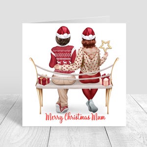 Merry Christmas Mum Christmas Card Personalised Mum & Daughter Xmas Card Christmas Jumpers, Red Jumper card for Parent 1409
