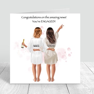 Félicitations, vous êtes fiancé, carte faite main personnalisée, fiançailles/mariage, meilleure demoiselle d'honneur soeur Fiend Sister ** PERSONNALISER LES STYLES DE CHEVEUX ** 416