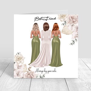 Ao seu lado Dia do casamento Cartão personalizado feito à mão Melhor amiga/irmã/prima Vários penteados/boho/cartão de casamento estilo boho 1243