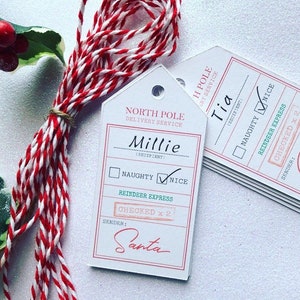 x10 Gift Tags North Pole Santa Personalised with twine for boys and girls| Son | Daughter | Grandson | Granddaughter | Nephew |